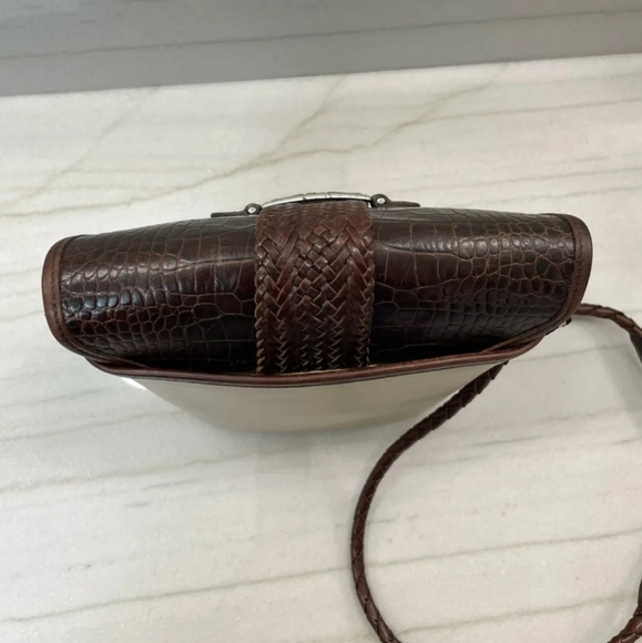 Brighton Celtic Leather Brown Bone Croc Womens Crossbody Silver Plate New - Picture 5 of 11